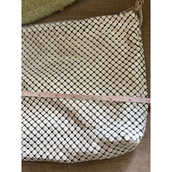 Whiting & Davis Metal Mesh Shoulder Bag Leather Strap Gold Charm 70s Y2K Disco - Picture 8 of 13